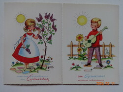 Két szép német, postatiszta grafikus születésnapi képeslap együtt