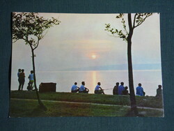 Postcard, Balaton pine, beach detail with sunset fishermen