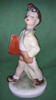 Old hand painted art deco magic porcelain walking boy with book under arm 17 cm as shown in pictures