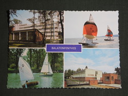 Postcard, Balaton pine, mosaic details, small camp, sailing ship, resort