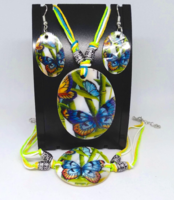 Butterfly painted shell set, necklace-earring-bracelet 96