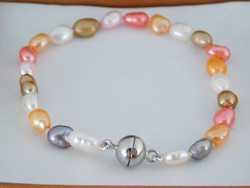 Pearl bracelet with magnetic silver ball clasp, colorful baroque pearls
