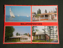 Postcard, Balaton pine forest, mosaic details, cozy restaurant, small camp, sailing boat, resort