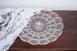 Vintage különleges üveg süteményes kínáló tál tányér