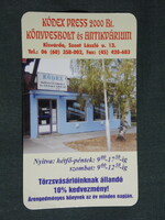 Kártyanaptár, Kódex Press könyvesbolt antikvárium, Kisvárda, 2002, (6)