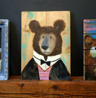 Mr. Brumm - rustic painted wooden board children's room decoration gift idea, teddy bear, teddy bear