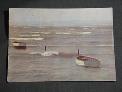 Postcard, Balaton skyline, storm on Balaton, beach detail with boats