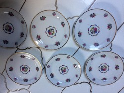 6 Zsolnay flower-patterned porcelain plates, perhaps an old cake set
