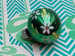 Retro glass Christmas tree ornament painted floral green sphere glass ornament
