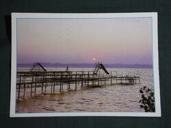 Postcard, Balaton beach, skyline with jetties, sunset