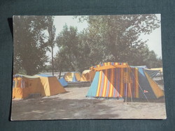Postcard, detail of Balaton beach panorama, camping, detail of camping with tents