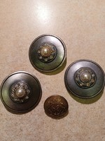 Old metal buttons - monogrammed, stone-beaded 4 pcs.