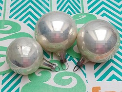 Old glass Christmas tree ornament silver sphere glass ornament 3 pcs