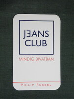 Kártyanaptár, kisebb méret, Jeans Club Philip Russel ruházat divat üzletek,Budapest,Pécs , 2003, (6)