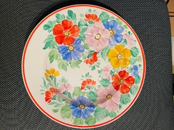 Gránit porcelán gazdag virágmintás falitányér Kovács Imréné porcelán mester által kézzel festett