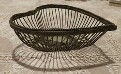 Woven, heart-shaped metal basket