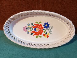 Beautiful folk, openwork, Bodrogkeresztúr ceramic bowl, wall plate, painted-glazed ceramics.