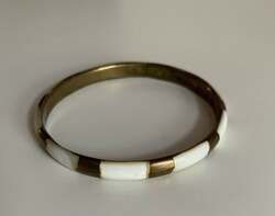 Mother of pearl inlaid copper bangle bracelet brass