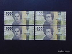 Indonesia 4 pieces 1000 rupiah serial number tracking - unfolded banknotes