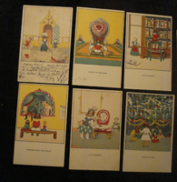 6 old Kozma Lajos graphic postcards - Hungarian Art Nouveau