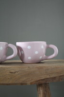 Cappuccino tea pink polka dot ceramic cup - new, flawless