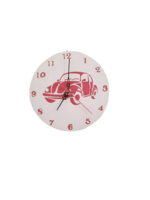 Wooden wall clock with a red car.