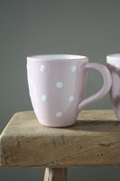 Latte coffee/tea pink polka dot ceramic mug - new, flawless
