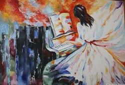 Tarcsányi - Zongorázó angyal -  olaj / vászon festmény