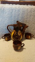 Folk ceramic glazed pitcher with 3 glasses as a gift