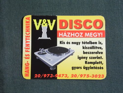 Card calendar, smaller size, v&v disco sound and lighting shop, record player, Pécs, 2004, (6)