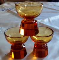 3 Old art deco amber cup glasses