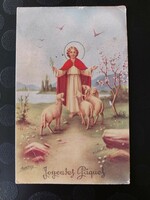Old Easter postcard Jesus lambs