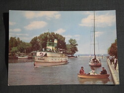 Postcard, balaton, Siófok pier, harbor detail, youth guard cruise ship, sailboat, boat