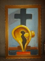L.Kovács Júlia/Pósfai Júlia/Pósfainé: " Úszónő", festmény, olaj, farost, 33x50 cm+ keret