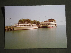 Postcard, balaton detail, pier, harbor, ship, Siófok catamaran, pleasure boat
