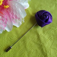 Lapel pin, pin with six 14 - 20 mm purple satin roses