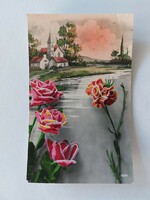 Old postcard landscape with flowers