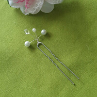 Wedding had05 - crystal and white pearl hairpin - 4 prongs silver