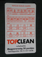 Kártyanaptár, Top Clean ruhatisztító üzletek, Textíliák kezelési táblázat, 2005, (6)