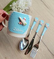 Airplane unbreakable mug and children's cutlery set