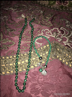 Thin malachite necklace and lucky elephant malachite bracelet