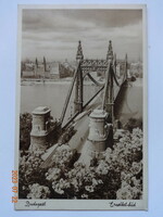 Régi postatiszta képeslap: Budapest, Erzsébet-híd (a régi) - 40-es évek