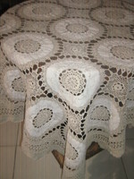 Beautiful hand-crocheted embroidered tablecloth with Art Nouveau features