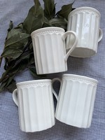 Cream-colored cocoa mug with ribbed walls and pearls in a circle, 4 pieces together