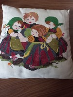 Decorative pillow, children, with cross-stitch embroidery