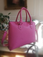 Gabriella large leather bag from Veszprém, pink, natural leather, silver metal fittings
