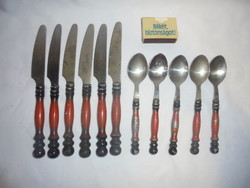 Retro inox cutlery - six knives, five teaspoons - together