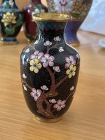 Dreamy enameled copper chinese vase with flowers.