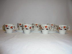 Hollóházi floral coffee set - seven cups, three small plates - together