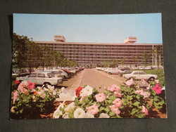 Postcard, Balatonfüred, annabella hostel hotel skyline, parking detail with cars